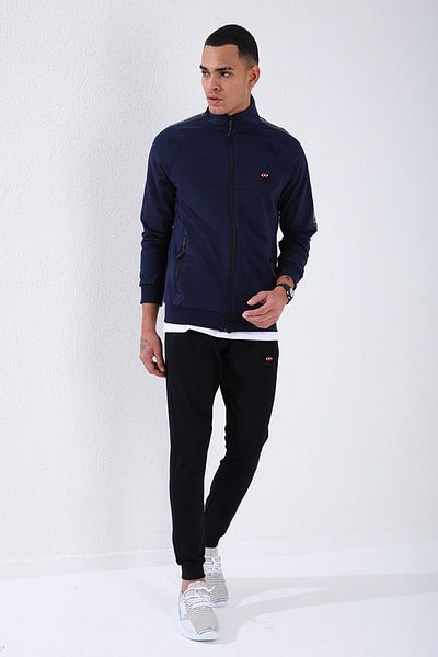TOMMY LIFE Indigo - Σετ ανδρικής φόρμας με ριγέ γιακά με ριγέ μπλε ναυτικό με στάμπα - 85150