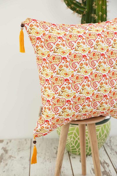 Aisha's Design Tassel and Bead Detailed Shawl Patterned Throw Pillow Cover 45X45 Cm,K-406