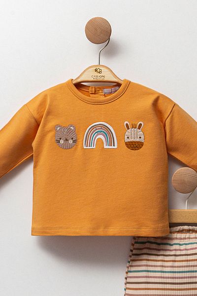 Cassiope Animal Patterned Elastic Waist Striped Lower-Upper 2-Piece Baby Boy Set