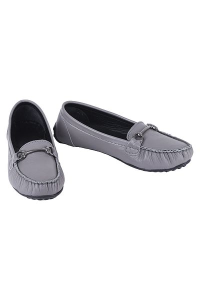 Moosefield Women's Gray Genuine Leather Hand-Saddled Orthopedic Ballerinas