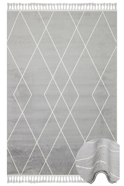 Eko Halı URBAN URB 02 GREY WHITE Etnik Desenlere Sahip Hav Toz Vermez Yumuşak...