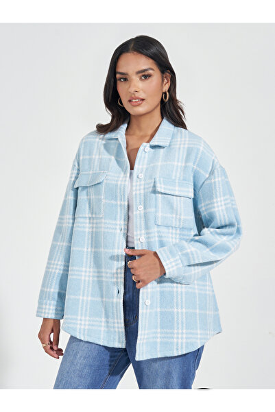 Styli Oversized Longline Wool Like Checked Shacket