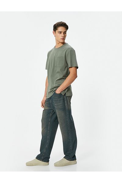 Koton Oversize T-Shirt Pocket Detailed Crew Neck Short Sleeve Cotton