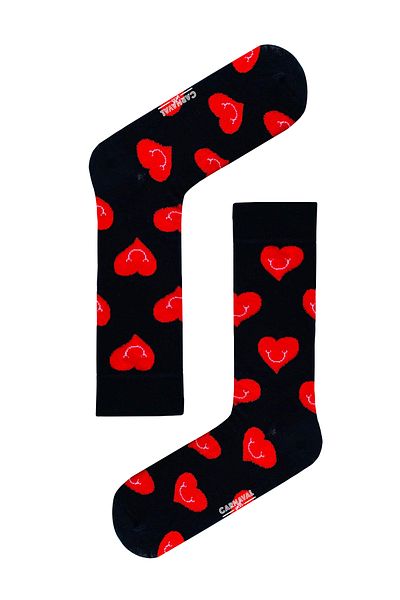 CARNAVAL SOCKS Чорапи с черно сърце и усмихнато лице за Свети Валентин