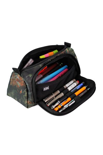 Jacbag Prime XL Rubber Pencil Τσάντα δύο θέσεων με πράσινα φύλλα - Πράσινο - Μαύρο