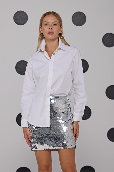 NOK İSTANBUL Cindy %100 Cotton Uzun Basic Gömlek Beyaz