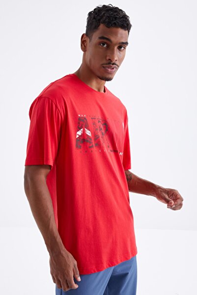 TOMMY LIFE Red Air Printed O Neck Men's Oversize T-shirt - 88097