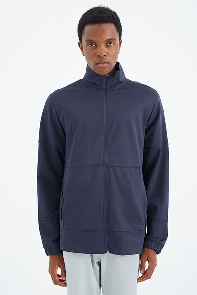 TOMMY LIFE Indigo High Collar, Zippered Pocket Detailed, Comfortable Fit Men's Sweatshirt - 88273