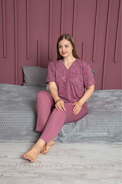 Eyfuze Women's Buttoned Collar Short Sleeve Bamboo Pajama Set
