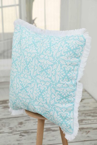 Aisha's Design Ocean Blue Motif Patterned Throw Pillow Cover with Fringed Edges 45X45 Cm,K-407