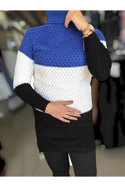 Sublime Butik Pulover de damă, albastru, alb, negru, cu gât