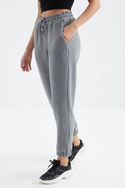 TOMMY LIFE High Waist Gray Melange Lace-Up Jogger Women's Sweatpants - 94622