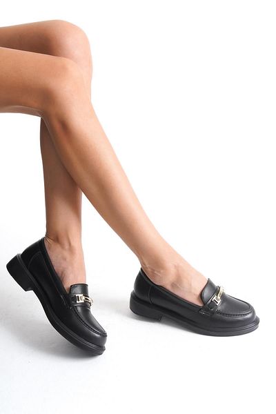 ALPELLİ ByAlp Mocasin negru de damă cu talpă groasă cu cataramă pantofi casual