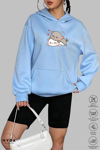 Nyda Collections Hanorac cu mânecă lungă imprimat cu glugă unisex - bumbac supradimensionat