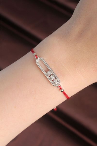 Skygo Messika Model Silver Color Zircon Stone Design Red Rope Elevator Bracelet - Tj-Bb6056