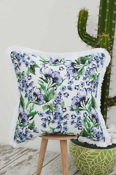 Aisha's Design Fringed Edged Patterned Throw Pillow Cover - 45X45 Cm, K-407