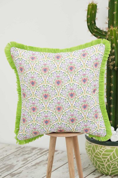 Aisha's Design Lotus Crown Patterned Fringed Throw Pillow Cover - 45X45 Cm, K-407