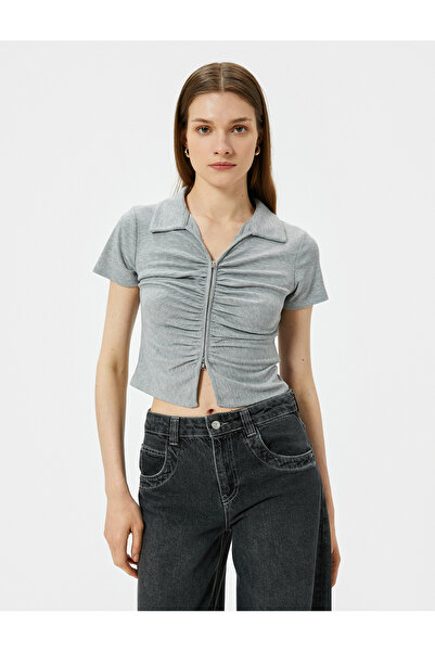 Koton Polo tričko s žebrovaným límcem - zapínání na zip