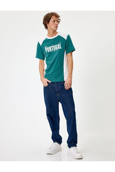 Koton Μπλουζάκι College Printed Cotton Slim Fit - κοντό μανίκι, λαιμόκοψη