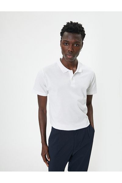 Koton Baumwoll-T-Shirt mit Polokragen und schmaler Passform – kurzärmlig