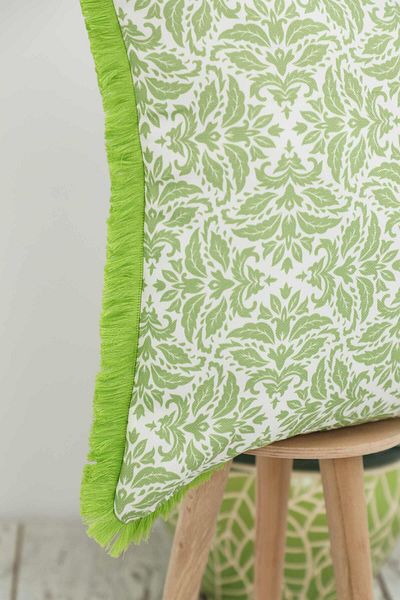 Aisha's Design Pistachio Green Motif Patterned Throw Pillow Cover - Fringed Edge, 45X45 Cm, K-407