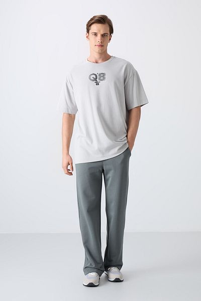 TOMMY LIFE Ανδρικό μπλουζάκι από πέτρινο βαμβακερό χοντρό μαλακό ανάγλυφο τυπωμένο μπλουζάκι - 88333