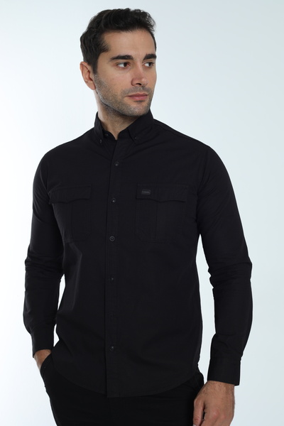 Cordial قميص رجالي موسمي بأكمام طويلة مصنوع من قماش ريبستوب قطني 100% مع جيبين