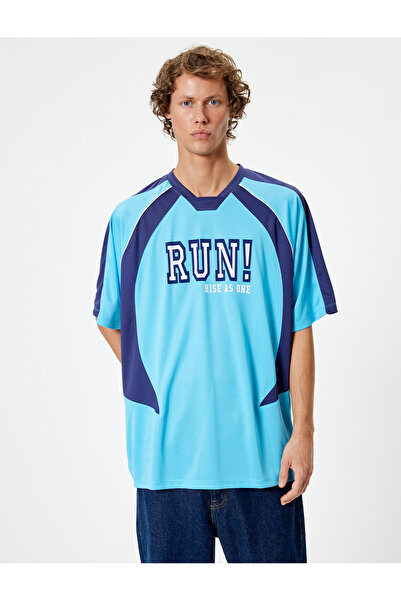 Koton Oversize Kolej Tişört Slogan Baskılı Kısa Kollu