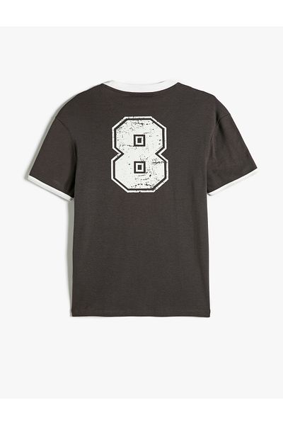 Koton Cotton Slim Fit College T-shirt - Πίσω στάμπα, λαιμόκοψη, κοντό μανίκι