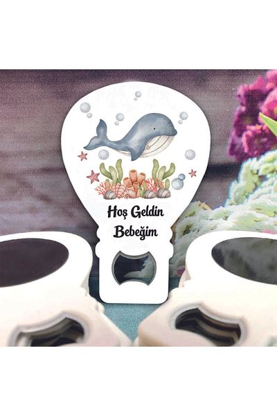 Ege ajans 10 Pieces (Card and Gelatin) Baby Opener Magnet with Whale