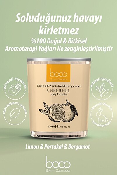 Boco Nature Doğal Soya Mumu Aromaterapi, Portakal, Bergamot, Limon Vegan, 250 ml