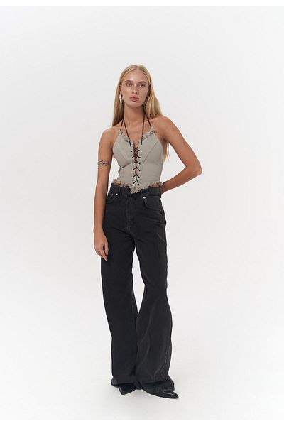 MAİ COLLECTİON Toni Ip Detail Grau Jean Crop