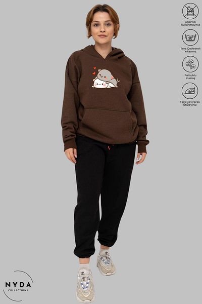 Nyda Collections Μακρυμάνικο φούτερ Unisex με κουκούλα αγκαλιά με στάμπα - Oversize βαμβακερό