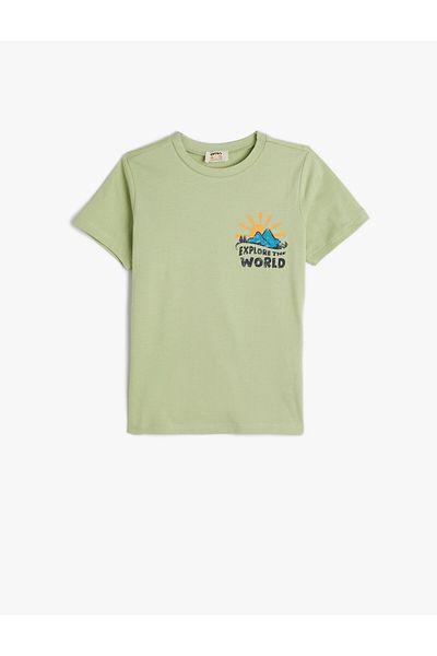 Koton Cotton Short Sleeve T-Shirt - Crew Neck, Slogan Printed
