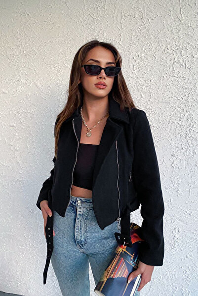 Veryperi Μαύρο γυναικείο μπουφάν με φερμουάρ στο πλάι - 02094