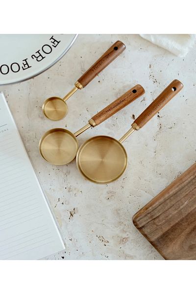NUYANO 3-Piece Wooden Handle Design Pinterest Gold Measuring Spoon 15-60-125 ml