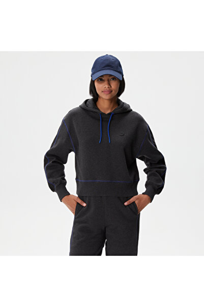 Lacoste Kadın Relaxed Fit Kapüşonlu Renk Bloklu Siyah Sweatshirt