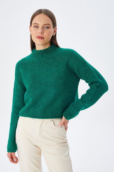 Mixray Green Crop Knitwear Sweater - 6854 Women, Stand Collar