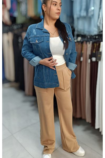 AKŞEN GİYİM LARGE SIZE CUPRA FABRIC PATCH POCKET AND PARTS TREND PALAZZO PANT