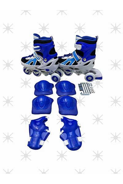 CANSPORT Adjustable (2+2) Metal Body Silicone Wheels Lighted Children's Skating and Protection Set