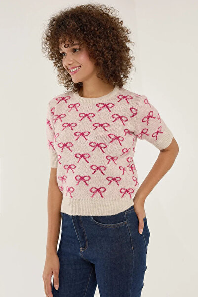 Hiccup Fiyonk Desenli Kısa Kollu Triko Kazak