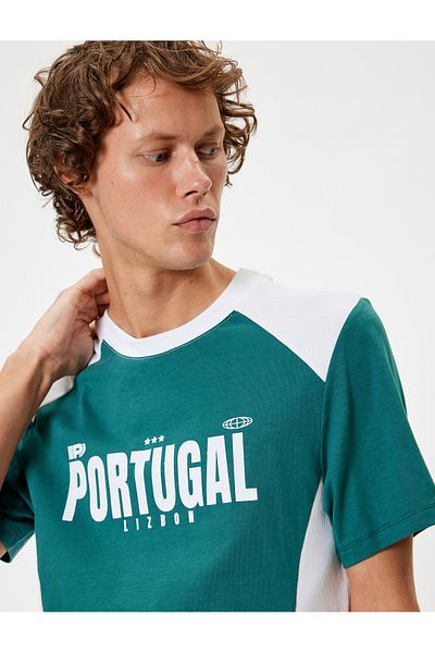 Koton Μπλουζάκι College Printed Cotton Slim Fit - κοντό μανίκι, λαιμόκοψη