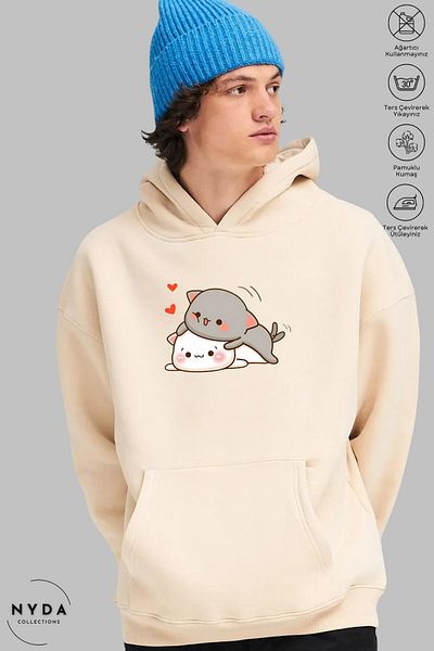 Nyda Collections Μακρυμάνικο φούτερ Unisex με κουκούλα αγκαλιά με στάμπα - Oversize βαμβακερό