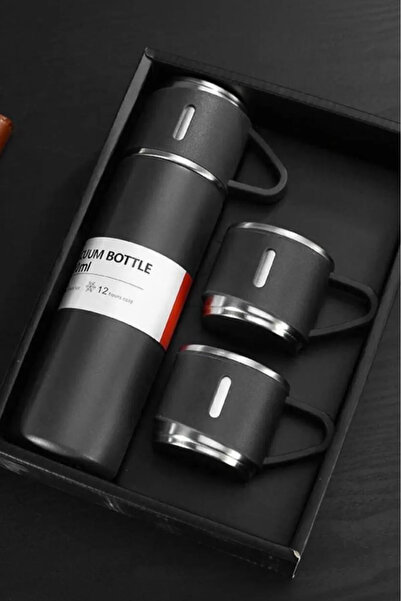 HaLVeY 3'lü Termos Bardak Seti Siyah Renk