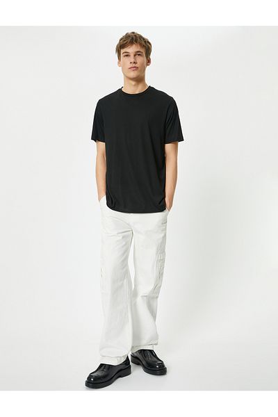 Koton Βασικό T-Shirt με λαιμόκοψη με κοντό μανίκι βισκόζη