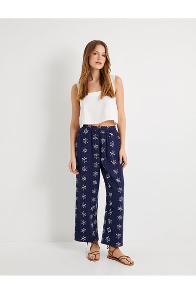 Koton Pantaloni largi din bumbac cu imprimeu floral - cu detaliu de buzunar și talie elastică