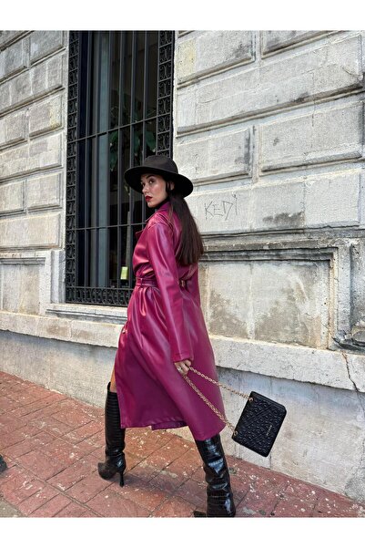 minaaise Vişne Çürüğü Deri Trençkot