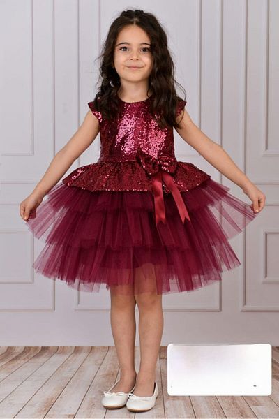 esmacamoda Girl's Burgundy Color Evening Dress