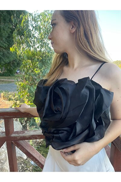 elegancebyseda üç boyutlu çiçek desenli şık crop