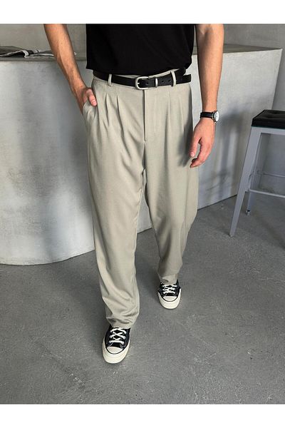 HYMAN Men's Pleated Baggy Pattern Fabric Trousers